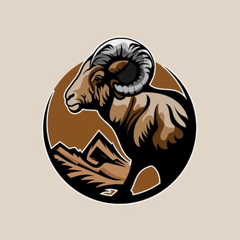 Powerful mountain goat animal mascot, sport team or league club wild animal vector emblem. Mountain goat animal mascot red head with horns for soccer football, basketball or baseball sport team emblem