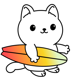 cool cute cat with surfboard cartoon illustration png
