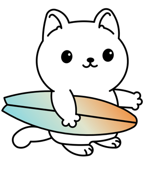 cool cute cat with surfboard cartoon illustration png
