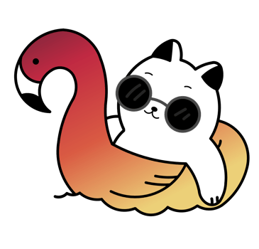 Cute Cat On Pool Ring Inflatable Flamingo Cartoon Illustration png