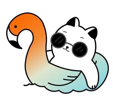 Cute Cat On Pool Ring Inflatable Flamingo Cartoon Illustration png