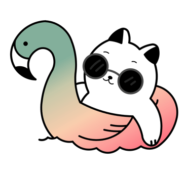 Cute Cat On Pool Ring Inflatable Flamingo Cartoon Illustration png