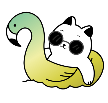 Cute Cat On Pool Ring Inflatable Flamingo Cartoon Illustration png