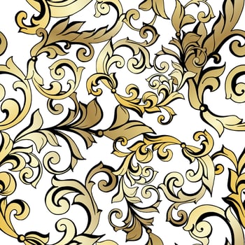 Vector damask vintage baroque scroll ornament swirl. Victorian monogram heraldic shield swirl. Retro floral leaf pattern border foliage antique acanthus calligraphy engraved tattoo. seamless pattern