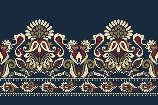 Ikat floral paisley embroidery on navy blue background.Ikat ethnic oriental pattern traditional.Aztec style abstract vector illustration.design for texture,fabric,clothing,wrapping,decoration,sarong.
