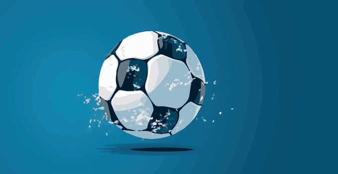 Abstract soccer ball on blue watercolor panoramic background, mosaic style - Vector