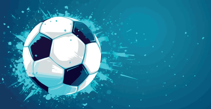 Abstract soccer ball on blue watercolor panoramic background, mosaic style - Vector