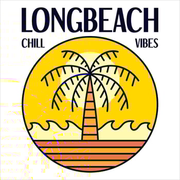 Long beach chill vibes adventure badge for t-shirt designs clothing and logo brand, Summer tropical Beach nature logo sign illustration vector