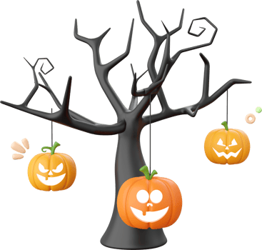 Pumpkin Jack o lantern with dead tree, Halloween theme elements 3d illustration png