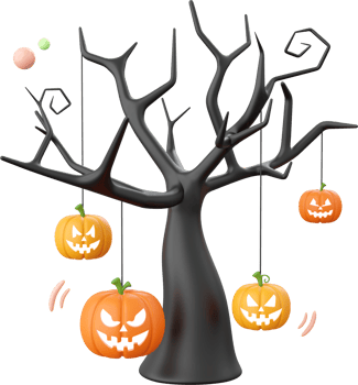 Pumpkin Jack o lantern with dead tree, Halloween theme elements 3d illustration png
