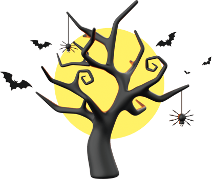 Dead tree with full moon, Halloween theme elements 3d illustration png
