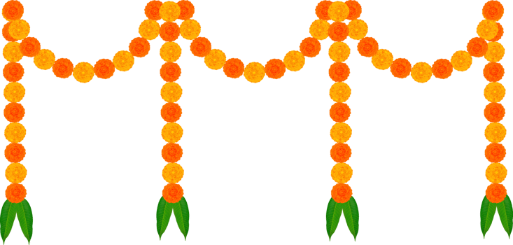 Mango Leaves and Marigold Flowers Garland For Indian Festival Decoration png