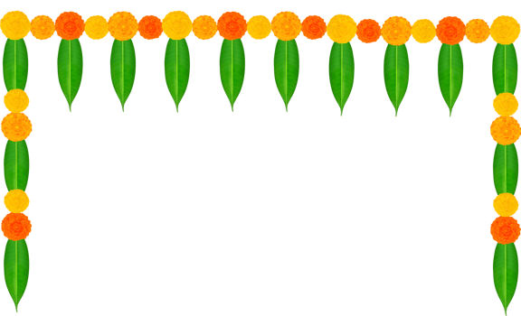 Mango Leaves and Marigold Flowers Garland For Indian Festival Decoration png