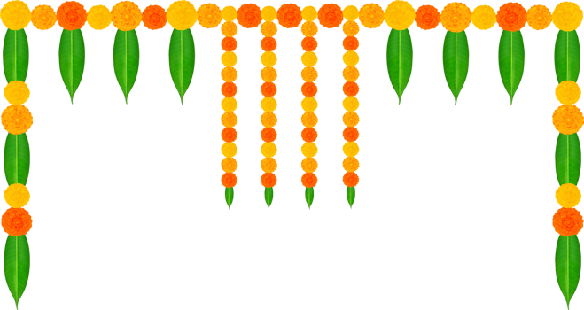 Mango Leaves and Marigold Flowers Garland For Indian Festival Decoration png