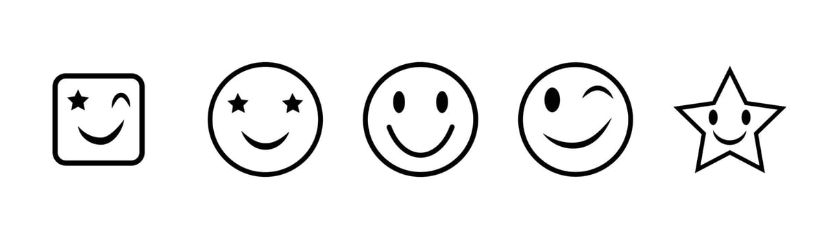 Smiling Emoticon, Happy Face Icons Set, Smile Icon Black And White, Emoji Faces Vector Illustration