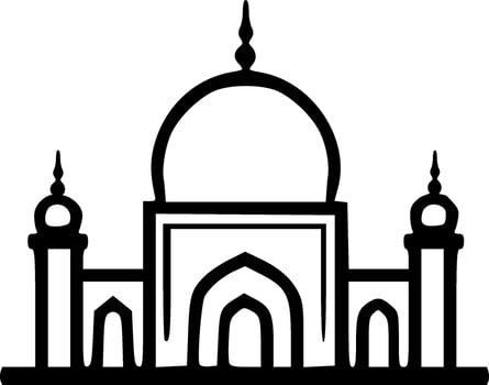 Mosque building black outlines monochrome vector illustration