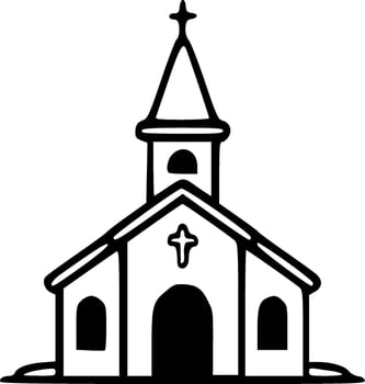 Church building black outlines monochrome vector illustration
