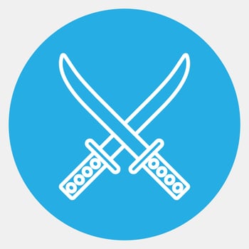 Icon katana sword. Japan elements. Icons in blue round style. Good for prints, posters, logo, advertisement, infographics, etc. vector