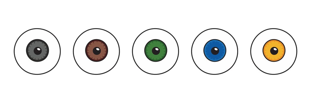 Hand drawn Kids drawing Cartoon Vector illustration Different eye colors human icon Isolated on White Background