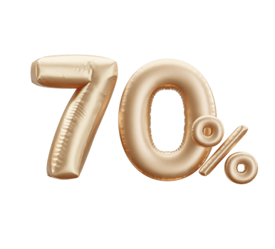Discount Sale Promotion made of golden helium balloon 3d realistic figure. Illustration of golden balloon collection 70 percent off your unique sale poster, banner ad. png