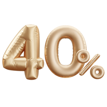 Discount Sale Promotion made of golden helium balloon 3d realistic figure. Illustration of golden balloon collection 40 percent off your unique sale poster, banner ad. png