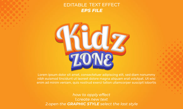 kidz zone text effect, typography, 3d text. vector template