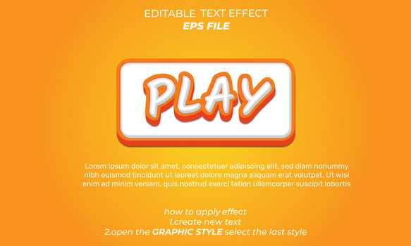 play text effect, typography, 3d text. vector template