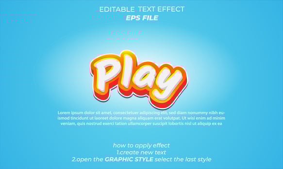 play text effect typography, 3d text. vector template