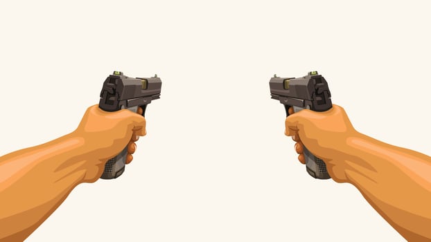 male hands holding two guns vector