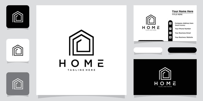Home logo design. Real Estate, Construction, Architecture and Building Logos with business card design Premium Vector