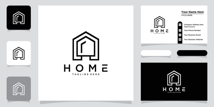 Home logo design real estate construction architecture and building logos with business card design Premium Vector