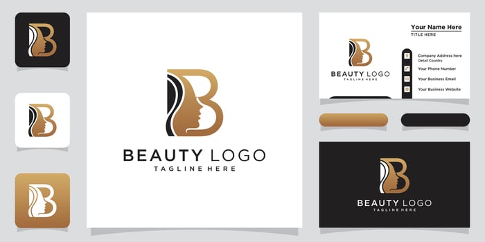 Creative letter B logo with Beauty logo style and business card design template Premium Vector