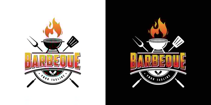 Vintage hipster Grill Barbeque invitation party barbecue bbq with crossed fork spatula and fire flame Logo design vector