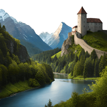 Serene Mountain House generative with AI png