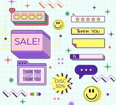 Computer pop up web banner Retro trendy Sale. Thank You, Promo Illustration Vector aesthetic design sticker smile editable.