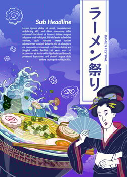 Japanese Ramen Festival Poster Design With Empty Space For Text, Translation Ramen Festival vector