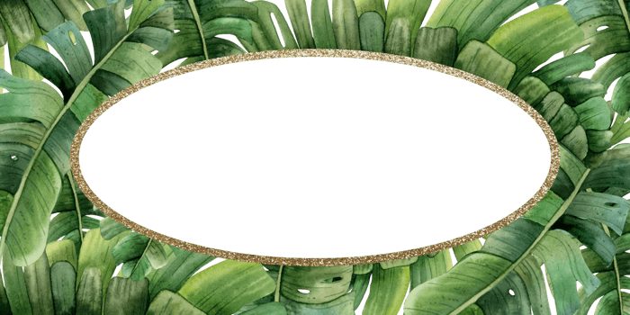 Oval tropical palm leaves golden frame wreath watercolor illustration for labels, thank you stickers, sale coupons or summer wedding invitation png