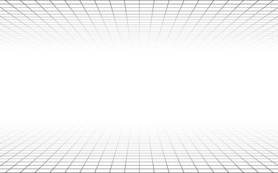 3d wireframe grid room. 3d perspective laser grid 16 9.. Cyberspace blue background with white mesh. Futuristic digital hallway space in virtual reality. Vector illustration.