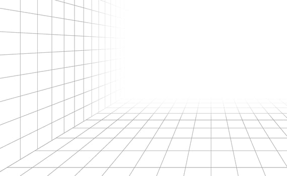 3d wireframe grid room. 3d perspective laser grid 16 9.. Cyberspace blue background with white mesh. Futuristic digital hallway space in virtual reality. Vector illustration.