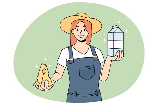 Female farmer offer organic dairy products vector