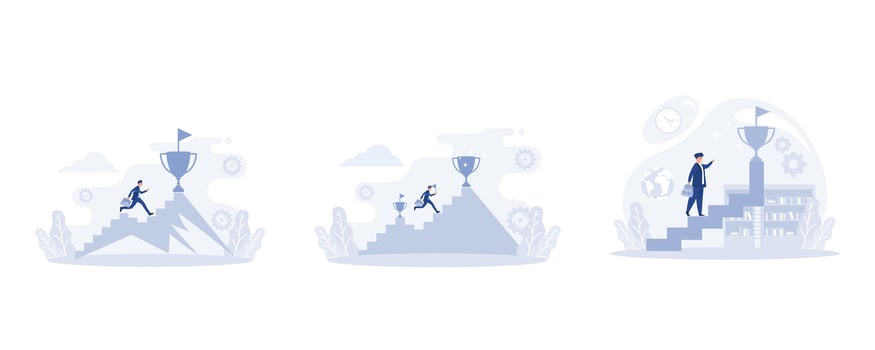 Businessman jumping on the graph to goal, motivation to reach new goal, Inspiration for success, set flat vector modern illustration
