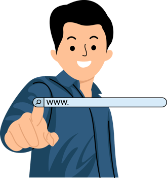 Browsing Internet Data Information or Man clicking internet search bar accessing homepage on computer touch screen png