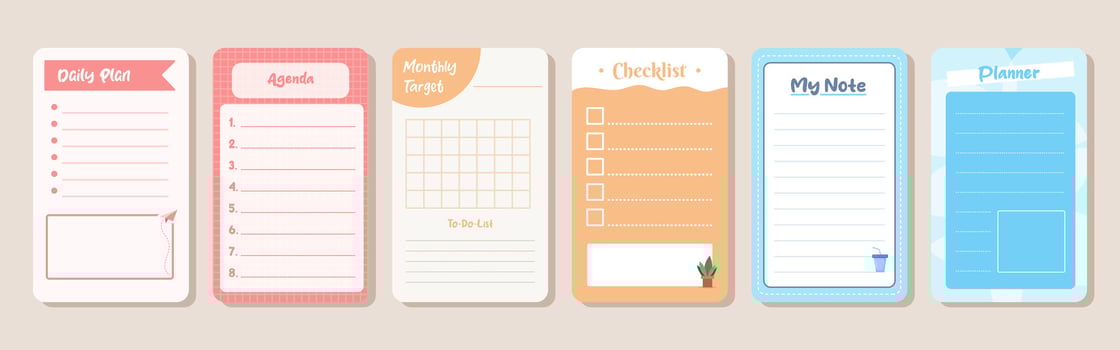 Set of planners and to do list with home interior decor illustrations. Template for agenda, schedule, planners, checklists, notebooks, cards and other stationery. vector