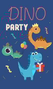 Three dinosaurs with the inscription Dino party. Birthday party poster concept. Cartoon style illustration vector