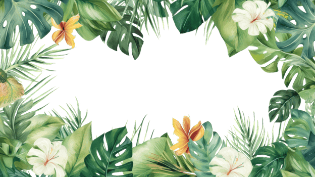 Tropical frame with exotic jungle plants, palm leaves, monstera and place for text. Folliage vector background. tropic design for travel, summer holiday, transparent background png