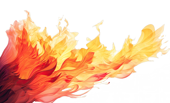 Translucent fire flames and sparks on transparent background. For used on dark illustrations. Transparency only in vector format png