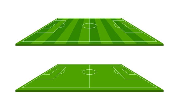 Two soccer or football fields, side view. Perspective elements. Vector illustration.