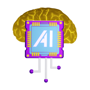 Brain circuit 3d render AI robot icon png