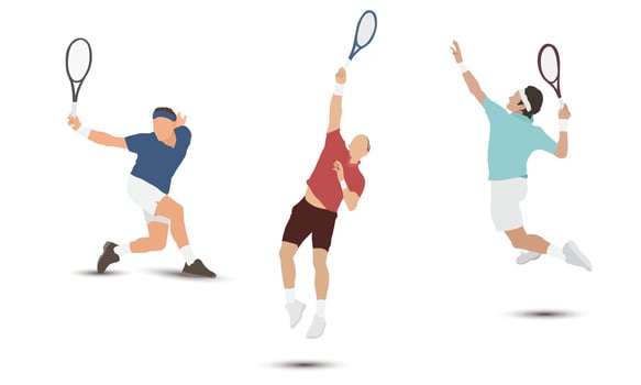 set of flat cartoon male tennis athletes vector