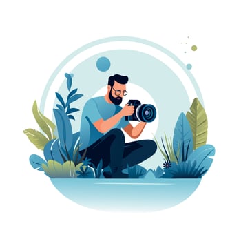 Photographer with camera Flat Vector Illustration